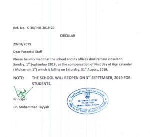 School Reopen Circular – Ibn Al Hytham Islamic School
